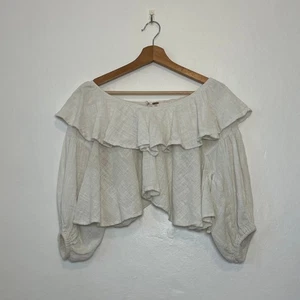 Free People – Zuri White Gauze Open Back Ruffle Puff Sleeve Crop Blouse Size XS - Picture 1 of 14