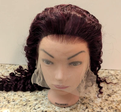Peluca de pelo para mujer de 18" con encaje frontal ondulado rizado rojo borgoña oscuro Foto 1 de 4