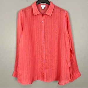 Nicole Miller gestreiftes Leinenhemd Damen Gr. XL Button Down Oversized bunt - Bild 1 von 7