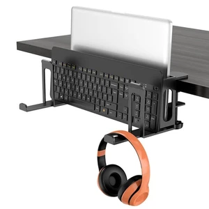Support élégant pour ordinateur portable noir avec support casque intégré po - Photo 1/13