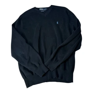Suéter Pullover Vintage Polo Ralph Lauren Para Hombre Tejido Negro Algodón Pima GRANDE - Imagen 1 de 6