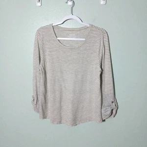 Chico's Ultimate Tee size 1 / Medium Cotton Modal Metallic Beige Stripe Knit Top - Picture 1 of 8