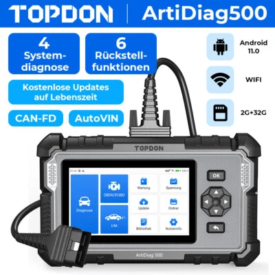 2025 TOPDON ArtiDiag500 2.0 KFZ OBD2 Diagnosegerät 6Services 4System CAN-FD TPMS - Bild 1 von 4