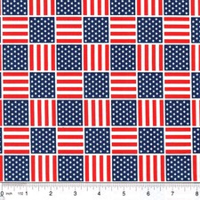 USA Patriotic Flag RWB Checker Board 100% Cotton Fabric - PICK SIZE