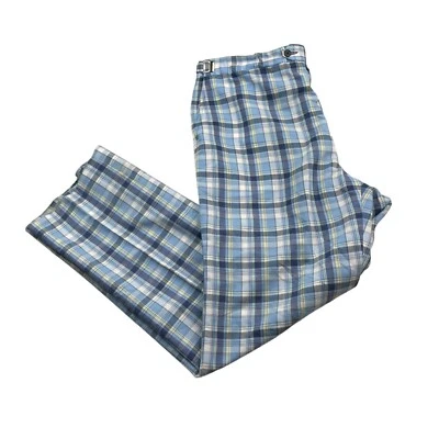 VTG Higgins Men’s Wool Blend Adjustable Waist Dress Pants Blue Plaid • 36x32 - Image 1 of 4