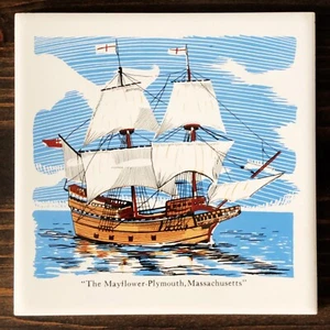 Vintage Screen Craft Ceramic Tile Plaque "The Mayflower Plymouth Massachusetts" - Picture 1 of 3