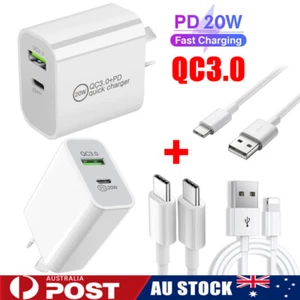 20W Dual USB Type-C Fast Wall Charger PD Power Adapter QC3.0 AU For iPhone iPad - Picture 1 of 69