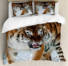 Tiger Duvet Cover Set with Pillow Shams Siberian Predator Feline Print