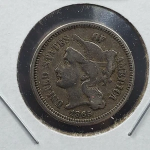 1865 3c Liberty Three Cent Nickel Münze Auswahl sehr gut / fein - Bild 1 von 3