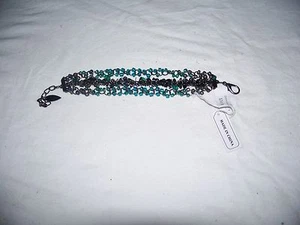 Coldwater Creek 9 in. Pulsera de racimo de cuentas de 3 hebras Ombre Glow verde y negro - Imagen 1 de 3