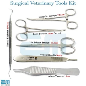 Dental Veterinary Diagnostic Explorer Forceps Surgery Kit - Picture 1 of 7