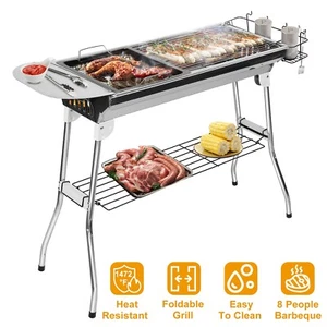 Portable Folding Charcoal BBQ Grill Stainless Steel For Picnic Camping Outdoor - Picture 1 of 8