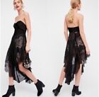 Free People Dark Fairy Midi Dress Sz 6 Black Velvet Lace Witchery Whimsy Goth