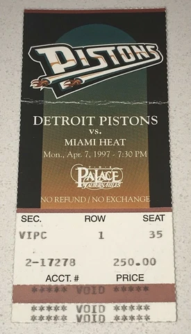 Miami Heat vs Pistons 4/7/97  Ticket Stub Mourning Hardaway Mashburn Dumars Hill Cover