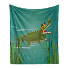 Crocodile Soft Flannel Fleece Throw Blanket Cartoon in a Lake