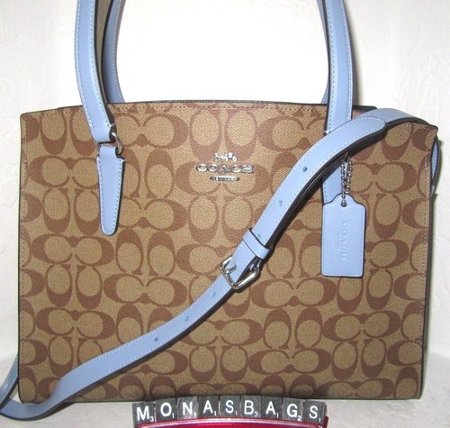 Borsa Coach nuova C4075 Tatum carryall kaki firma marmo pelle blu nuova con etichette $428