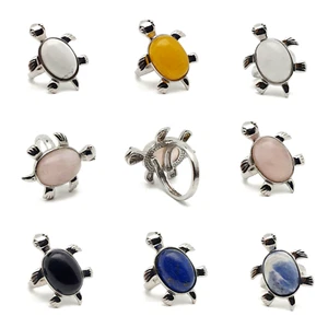 Tortoise Ring Gemstone Cocktail Boho Chakra Crystal Adjustable Silver Plated - Picture 1 of 99