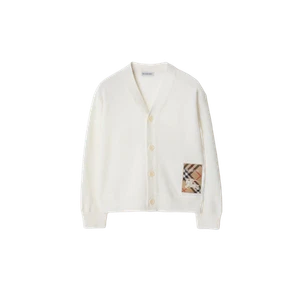 (Kids) Burberry Check Label Wool Cardigan Ivory - Picture 1 of 1
