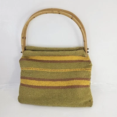 Bolso de tapiz boho tejido años 50 mango de bambú Foto 1 de 4