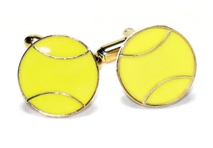 Gold-Tone Mens Cuff Links YELLOW TENNIS BALL Shaped Cufflinks - Picture 1 of 2