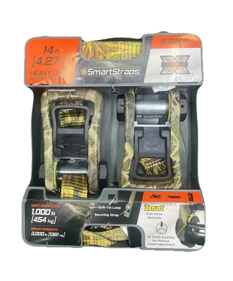 SmartStraps 2 Pack 1-1/4 " in ’ 1000LB Ratchet Tie Down Straps Camo