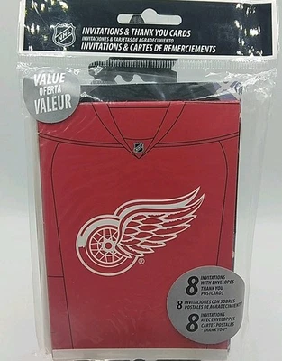 8 Pack Detroit Red Wings NHL Pack Party Invitations/envelope & 8 Thank You Card - Image 1 of 4