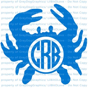 Calcomanía personalizada con monograma de cangrejo tamaño Yeti tus iniciales 3 letras pegatina cangrejos azules - Imagen 1 de 20