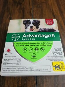 Bayer Advantage II For Large Dogs 21 - 55 lbs 4 Monthly Doses Kills Fleas Larvae