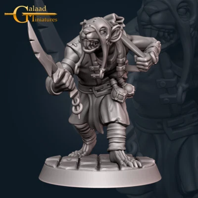Ratfolk Rogue 1 - Galaad Miniatures - Fantasy Dungeons and Dragons Mini