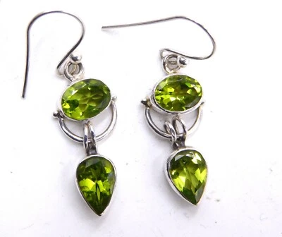 4 GM 925 Solid Sterling Silber Natürlich Peridot Schliff Edelstein Ohrring Größe - Bild 1 von 4