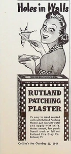 1947 Rutland Patching Plaster Wall Holes 40s Print Ad Vermont Fire Clay Co. - Picture 1 of 1