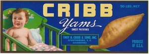 Cribb Yams Sweet Potatoes Crate Label Troy H. Cribb & Sons Spartanburg, S. C. - Picture 1 of 1