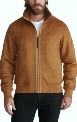 NWT Mens Robert Graham Faux Vegan Suede Bomber Jacket Tan Size SMALL - Image 1 of 4