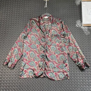 Vintage Amelia's Red Green Paisley Button Up Lounge Pajama Shirt Women's Size M - Picture 1 of 7