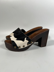Jeffrey Campbell Sandals Womens 8 White Calf Hair Wooden Heel Platform Dlight