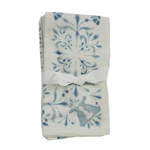 Lot/4 serviettes de grange poterie coton bio chambray lapin bleu blanc 20" neuves sans étiquette - Photo 1 sur 6