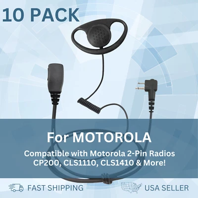10x D-Shape PTT Earpiece for Motorola 2-Pin Radios CP200, CLS1110, CLS1410 - Image 1 of 4