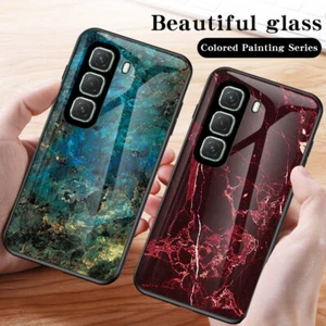 Para Infinix Hot 50 4G, Lujo Brillante Mármol Hybird Vidrio Suave Parachoques Estuche Cubierta - Imagen 1 de 14