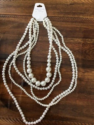 Statement Mixed White Faux Pearls  Necklace - Image 1 of 4