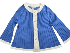 Cardigan Sweater Big Buttons Womens XL Covington Periwinkle Blue Cream - Picture 1 of 10