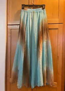 Long Blue Skirt XS Flowy Chiffon Style Waist 22" Length 37" Brown White Costume - Picture 1 of 4