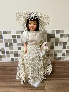 DE COLECCIÓN 1940 ROSEBUD MUÑECA NUPCIAL ENCAJE VESTIDO TOCADO JUGUETE COLECCIONABLE RETRO - Imagen 1 de 9