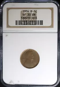 1914 D Lincoln Wheat Cent NGC VF30 BN - BEAUTIFUL SCARCE WHEAT CENT!! - Picture 1 of 3