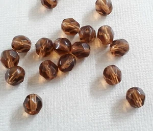 15 Czech fire polished smokey topaz glass beads 8mm. Nice transparent beads! - Picture 1 of 3