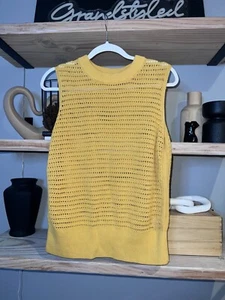 Mango Loose Knit sleeveless top womens small mustard yellow top - Picture 1 of 3