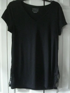 Ladies Pajama Top w/ Lace Size Medium Avail Blue & Black - Picture 1 of 4
