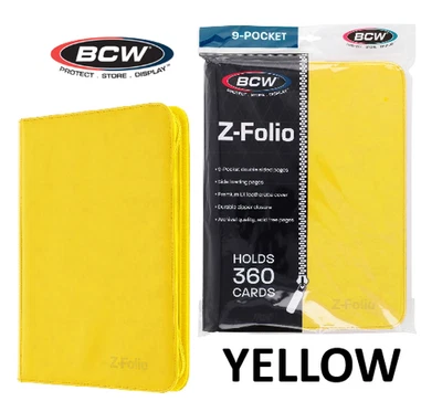 BCW - (NUEVO) Álbum Z-Folio 9 Bolsillos - Cremallera LX Cubierta de Cuero sintético - Amarillo Foto 1 de 4