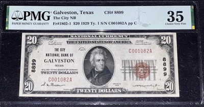 1929 $20 National Bank Note Fr#1802-1 Galveston, TX PMG 35 - Image 1 of 2