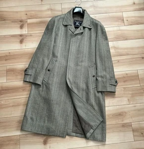 Vintage Burberry Cashmere Tweed Herringbone Balmacaan Mantel grau 80er-90er gebraucht - Bild 1 von 12