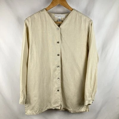 Винтажный Valerie Stevens 90-х льняной туника верхний женщин Sz 6P бежевый кнопка минимальный Lagen - Изображение 1 из 4